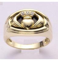 10K Solid Yellow Gold Onxy Men's Claddagh Ring Traditional Irish Ring 